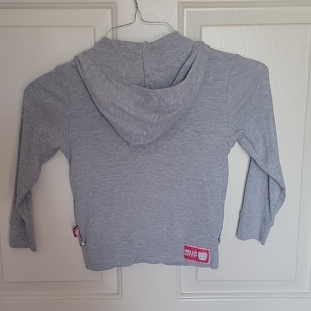 Adorable Hello Kitty lightweight, sequined hoodie. Light gray, S(6/6X). - Picture 3 of 9